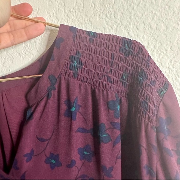 Molly and Isadora Long Sleeve Floral Print Dress Plum Blue 20w - Picture 9 of 12